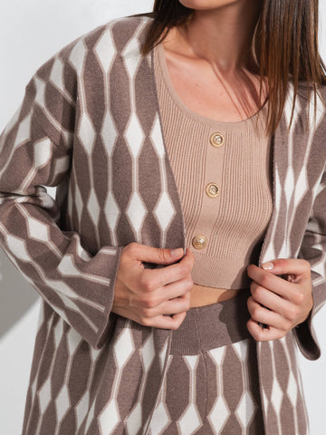 Geometric Design Knit Sweater Coat 