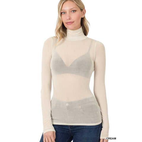 Long sleeve see thru turtleneck top