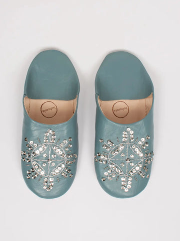 Slate Grey Moroccan leather sequin slippers