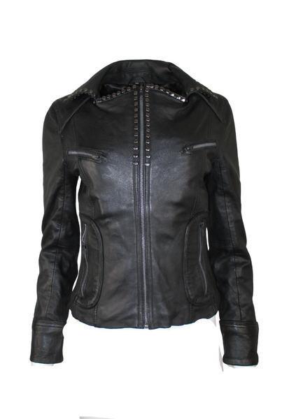 Black Studded Leather Jacket. Gunmetal studs. Slim fit.