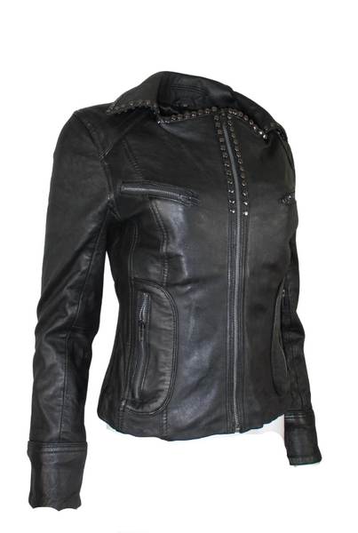 Black Studded Leather Jacket. Gunmetal studs. Slim fit.