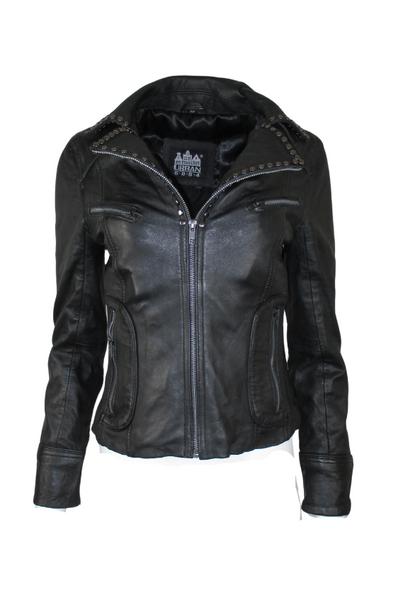 Black Studded Leather Jacket. Gunmetal studs. Slim fit.