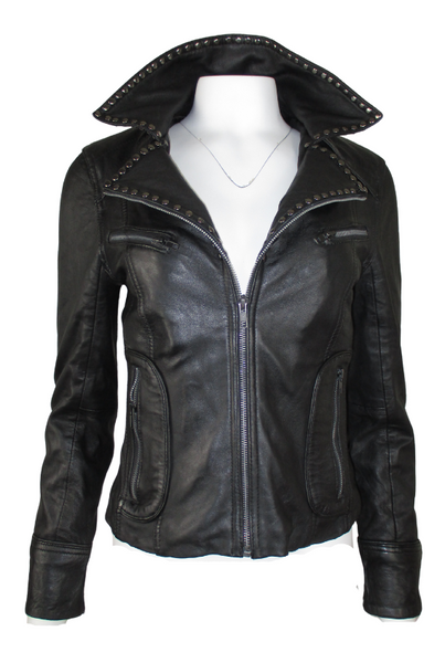 Black Studded Leather Jacket. Gunmetal studs. Slim fit.