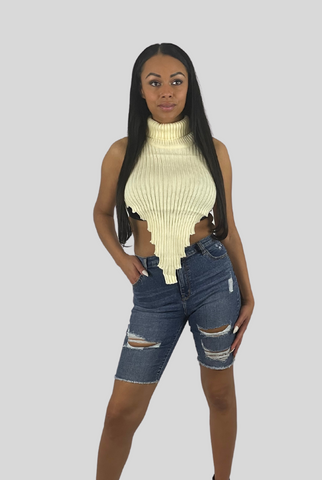 cream color turtleneck sweater halter top