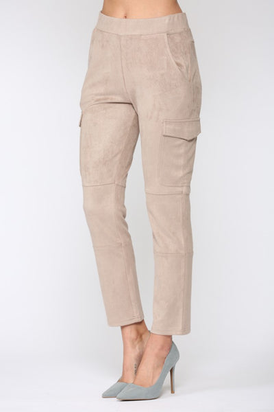 khaki color faux suede cargo pants