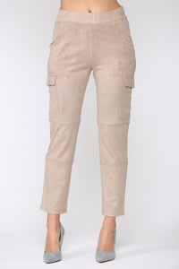 khaki color faux suede cargo pants 
