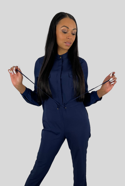 Navy blue long sleeve jumpsuit