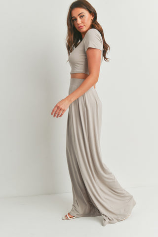 oatmeal crop top palazzo pants set