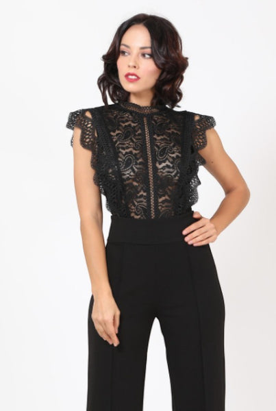 black lace and crotchet bodysuit