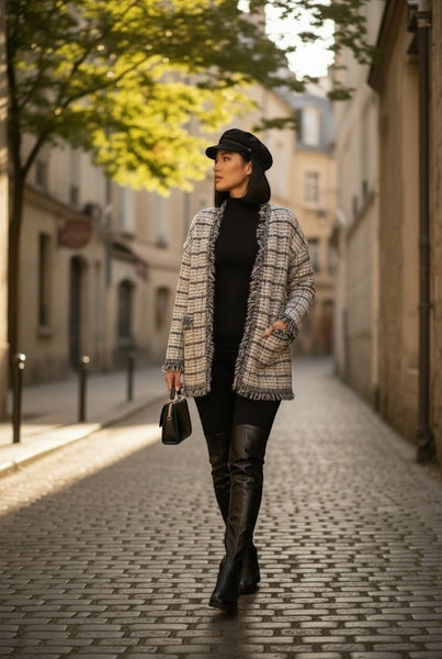 Collab Boutique black faux leather over the knee boots with side zipper and stretch fabric back panel.