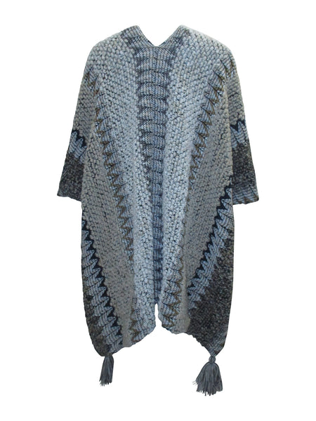 Collab Boutique multi-color crochet poncho with zigzag pattern and tassels. One size fits most.
