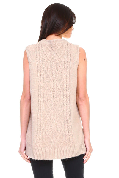 cashmere blend tan knit hi-cut front low cut back sweater