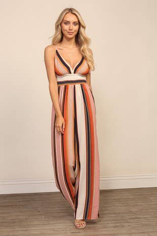 multi-color striped jumpsuit