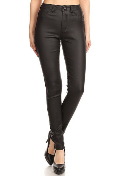 black coated or vegan leather pants