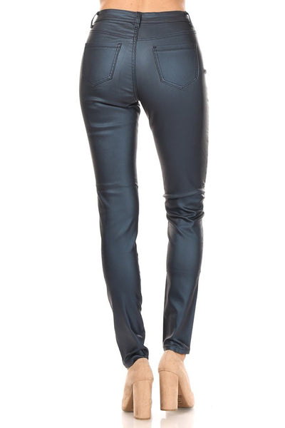 black coated or vegan leather pants