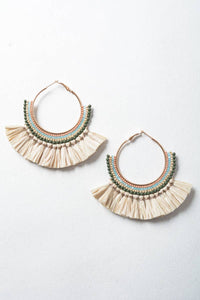 natural bead and raffia fan hoop earrings