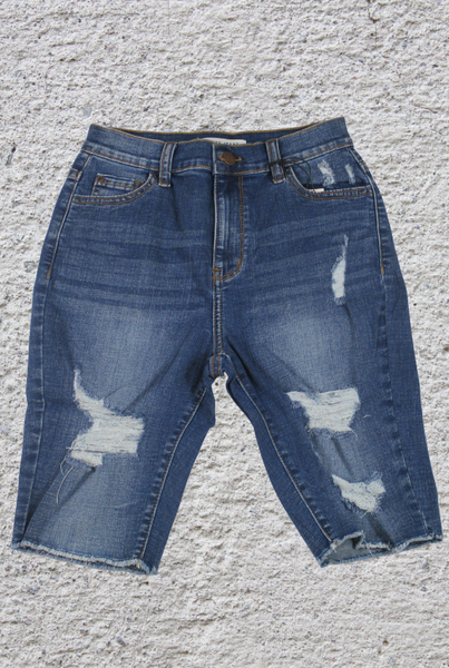 Distressed Denim Bermuda Shorts