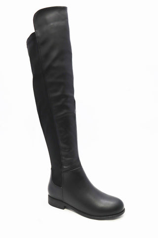 black faux leather over knee boots