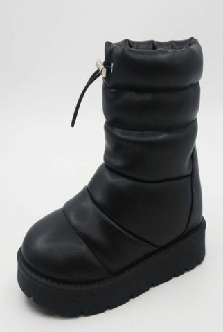 black faux leather snow boots