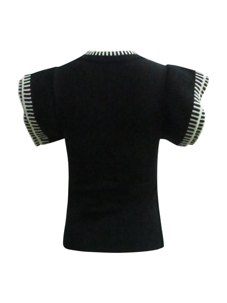 Black with White Flare Sleeves Sweater Top