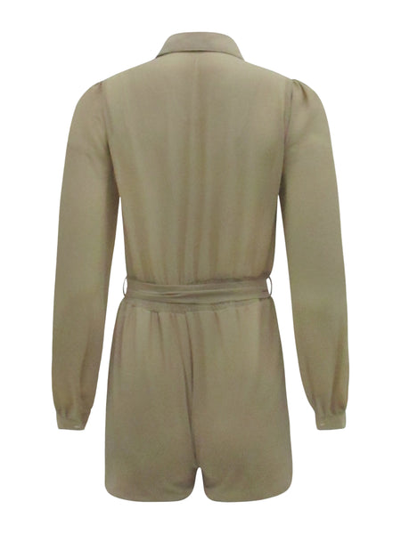 Beige Long Sleeve Chiffon Romper