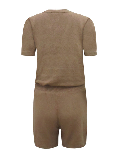 Camel Color Knit Short Set