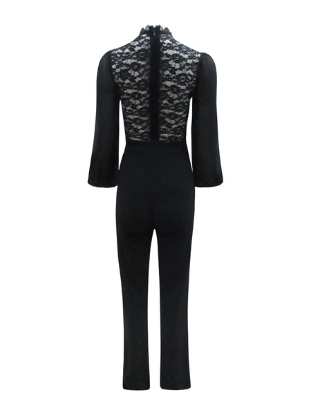 Black Long Sleeve Lace Top Jumpsuit