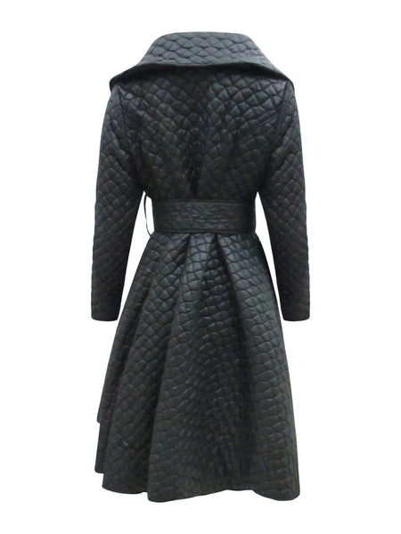 Black Quilted Waist Belt Coat