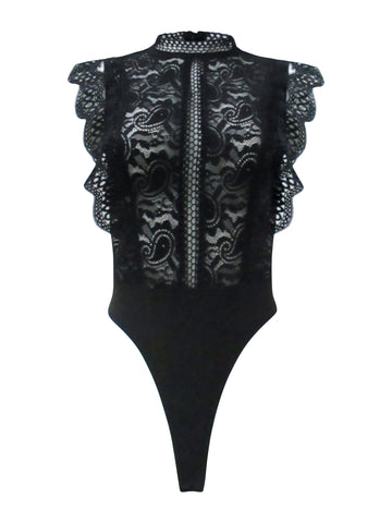 Black Sleeveless Ruffle & Lace Bodysuit