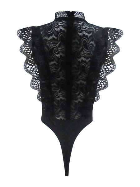 Black Sleeveless Ruffle & Lace Bodysuit