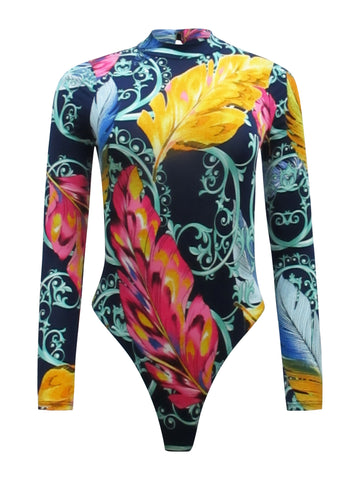 Tropical Print Long Sleeve Bodysuit