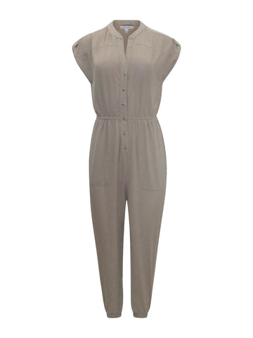 Tan Dolman short sleeve button up jumpsuit