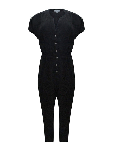 Black Dolman short sleeve button up jumpsuit