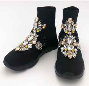 black rhinestone sock sneakers