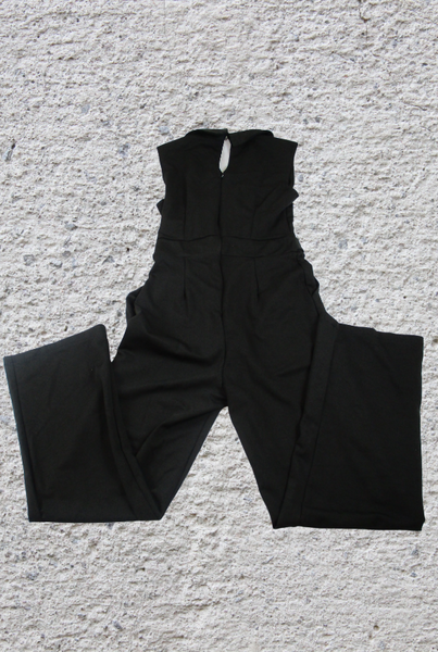 Black Sleeveless V Neck Jumpsuit