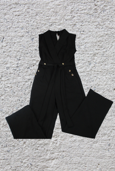 Black Sleeveless V Neck Jumpsuit