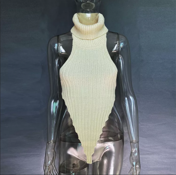 cream color turtleneck sweater halter top