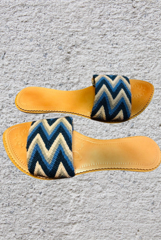 blue chevron handmade knit  sandals