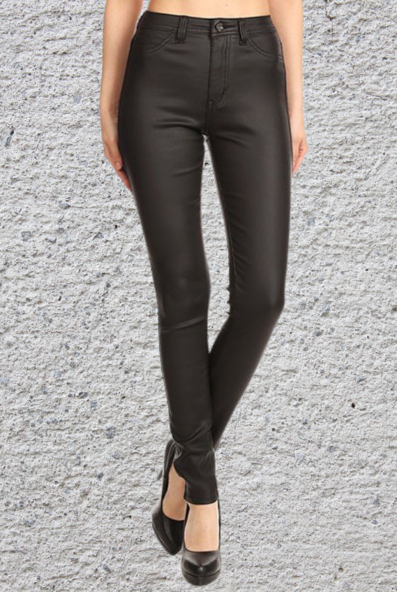 Black coated leather look jeans clearance