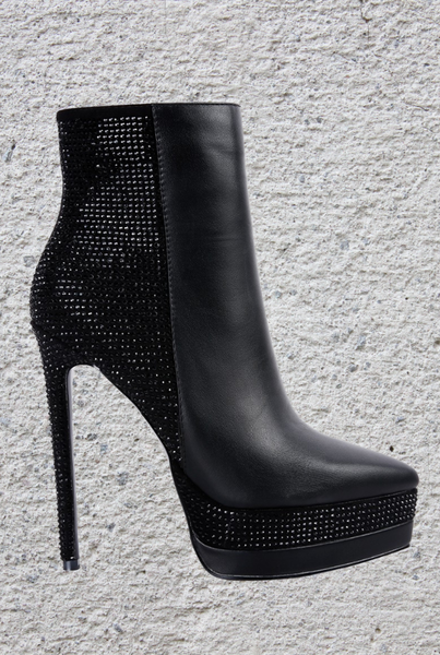 Diamante Rhinestone High Heel Ankle Boot