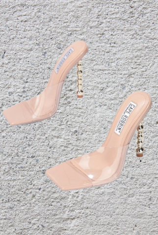 clear strap taupe insole gold  heels